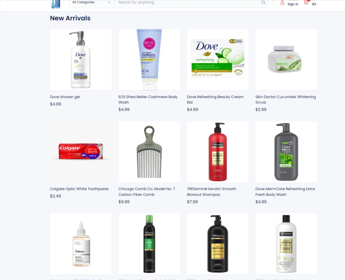 Storefront on desktop
